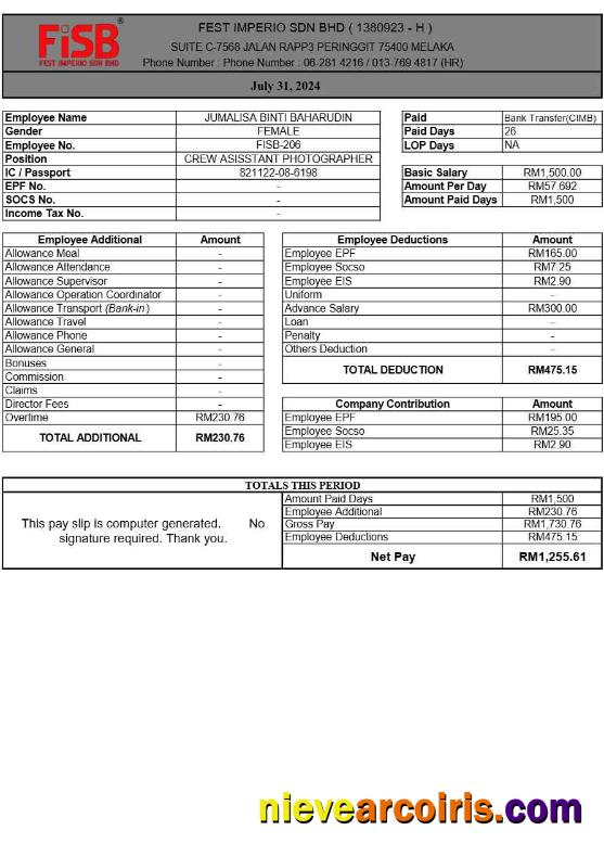 Fest Imperio payslip